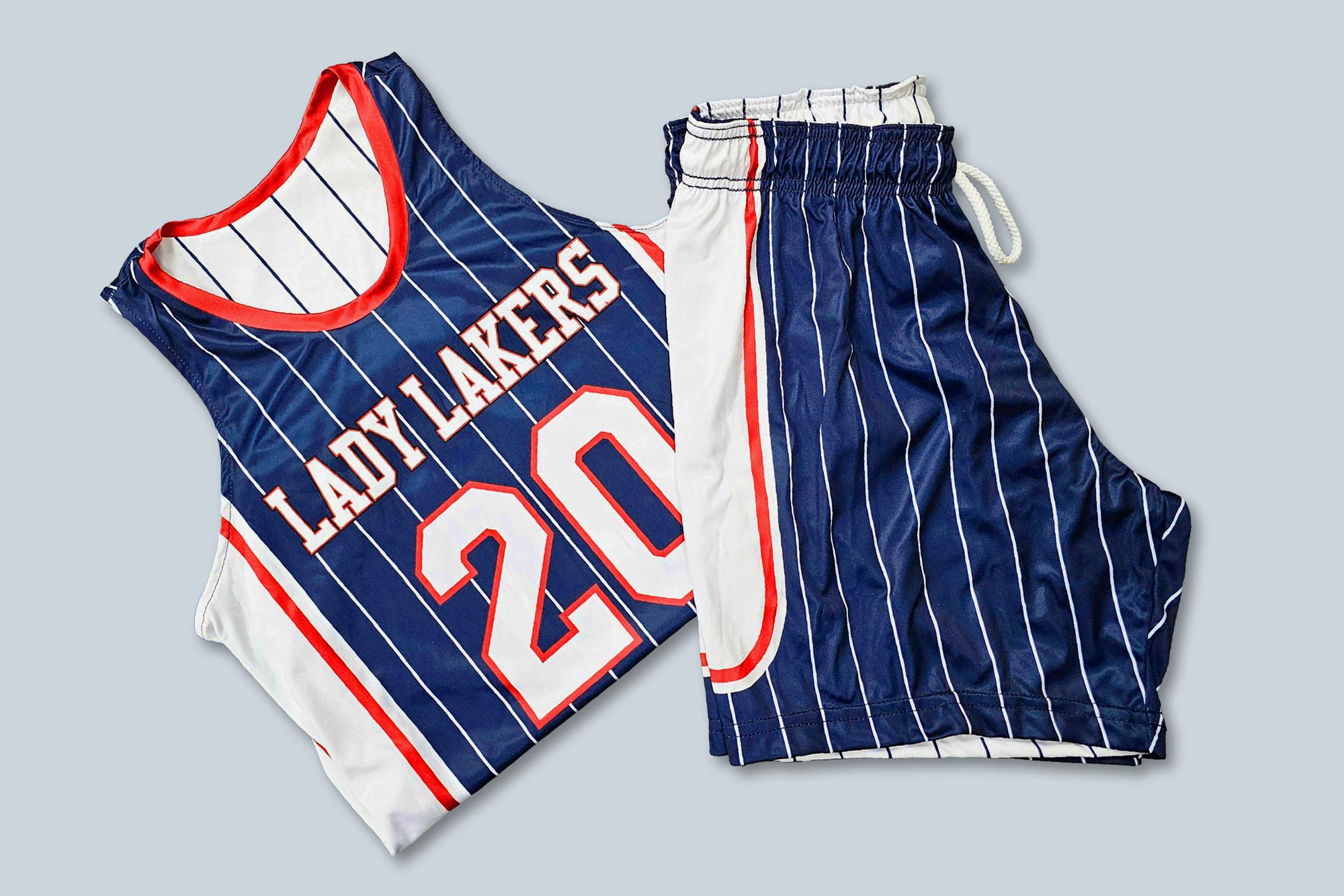 Dye sublimation printed Lady Lakers basketball uniform