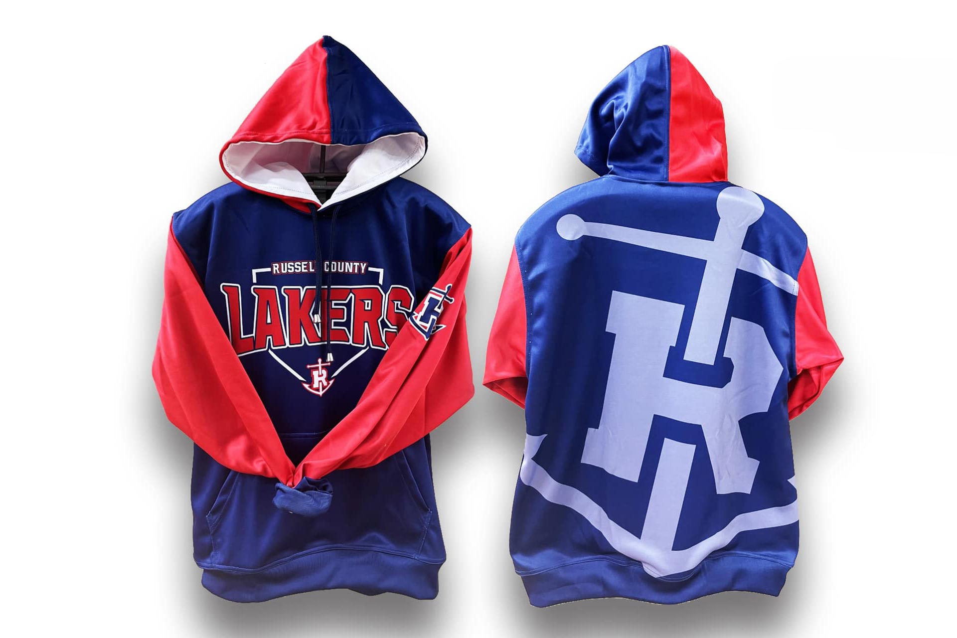 Dye sublimation printed hoodies for Russell County Lakers